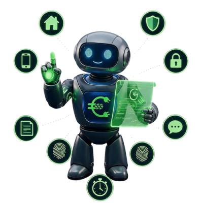 Política de Privacidade do simuladoreletricidade.pt- imagem do watty, a mascote do site, rodeado de símbolos legais para indicar o cumprimento integral das normas do RGPD